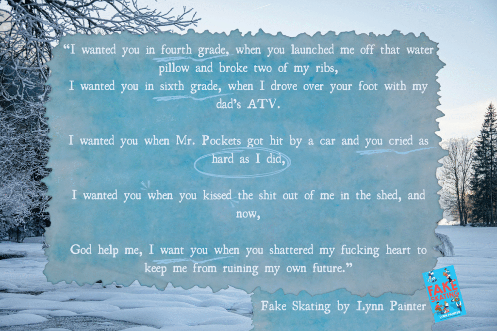 Fake Skating by Lynn Painter Quote on a blue winter woods background