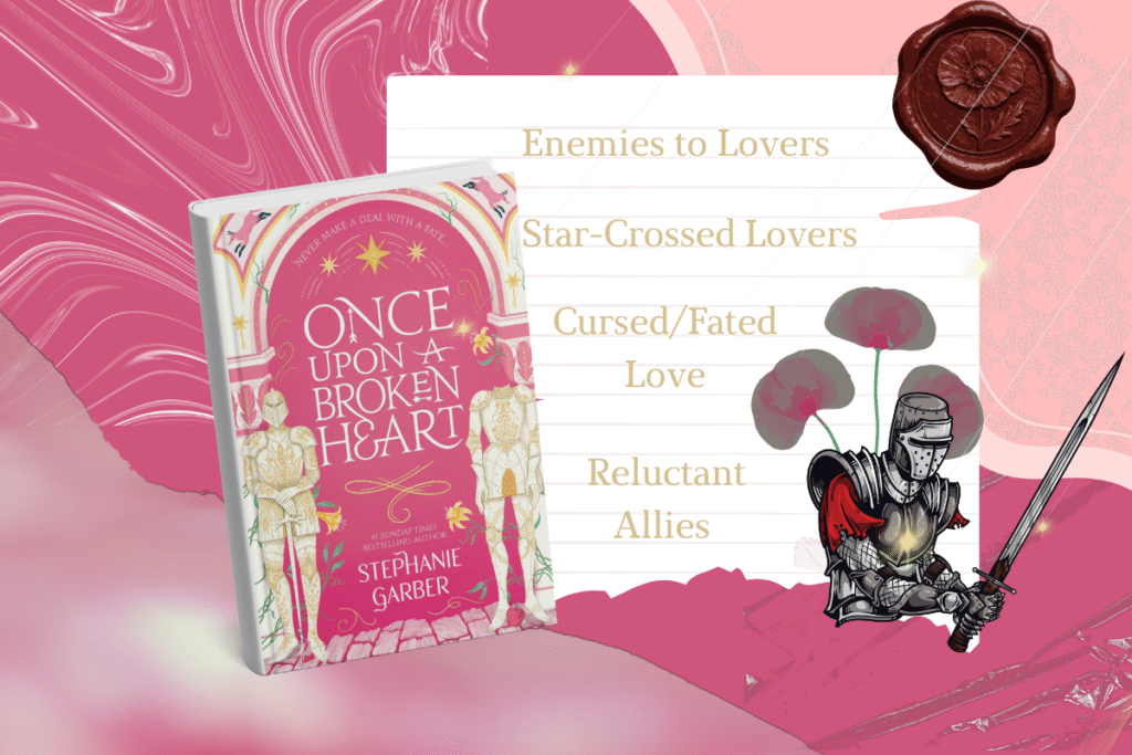 Once Upon a Broken Heart by Stephanie Garber Book Cover on a pink and dark pink background 